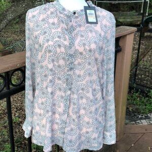 DKNY Pink/Grey Floral Button Down Blouse NWT small